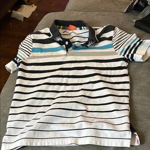 Puma Striped Polo Shirt with Multicolor Accents Size Medium EUC